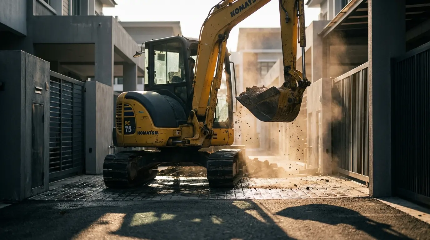 Sewa Excavator Mini PC75 untuk Perumahan Padat di Tasikmalaya & Ciamis: Dimensi & Akses