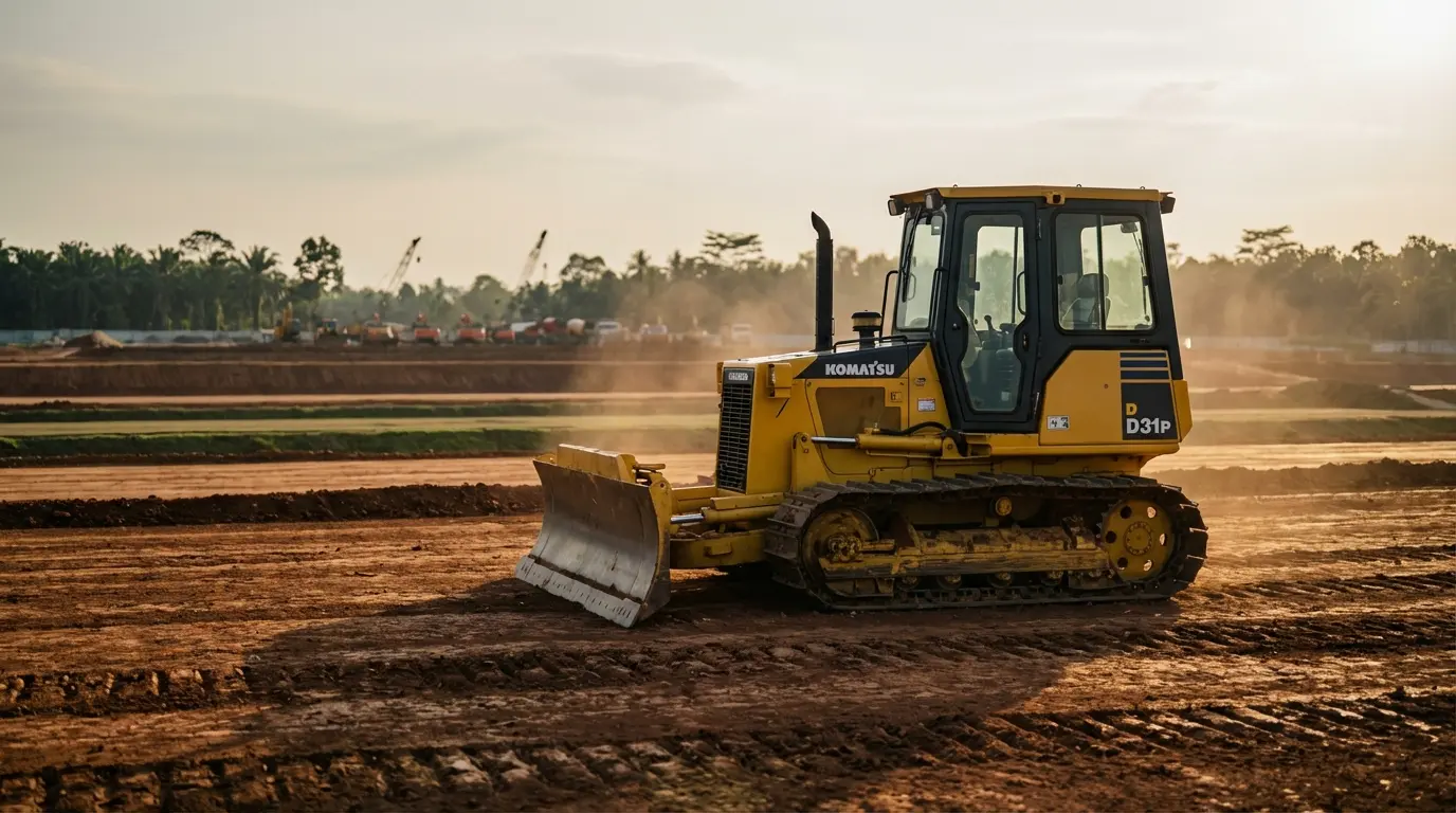 Sewa Swamp Dozer Komatsu D31P untuk perataan tanah rawa dan leveling permukaan tanah di Tasikmalaya dan Ciamis